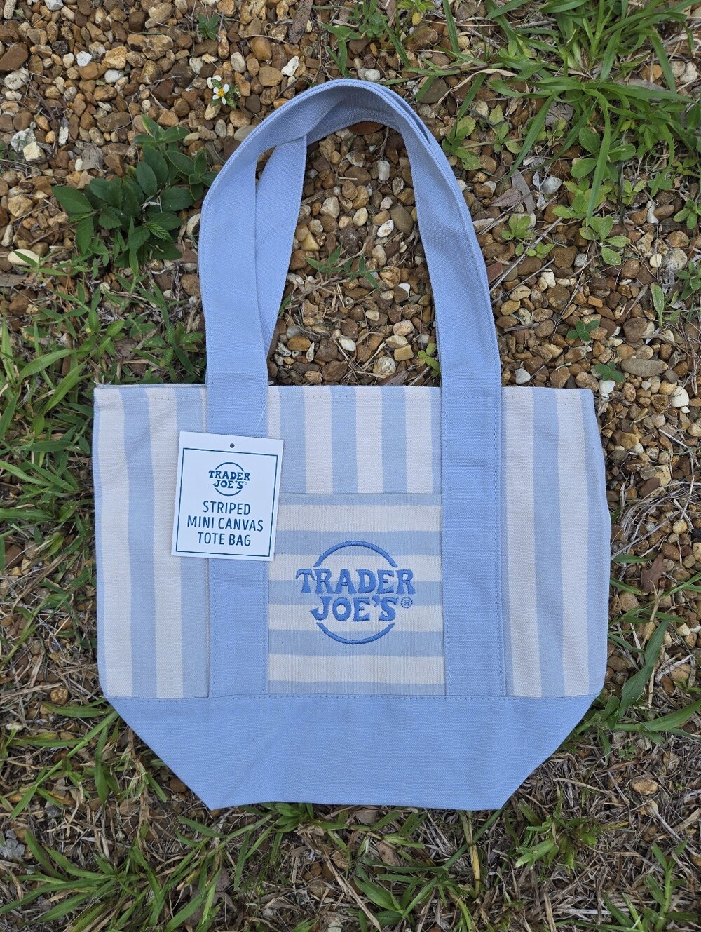 NWT Trader Joe's Mini Striped Tote Bag In Light Blue